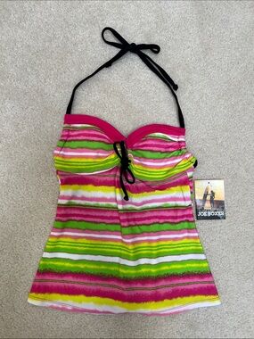 Joe Boxer Bright Pink, Lime & White Striped Swim Tankini